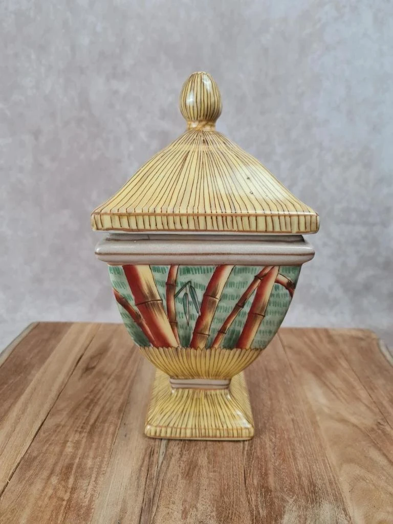 Maceta decorativa con tapa Sylvie Langet – motivo bambú – estilo pagoda – photo 4